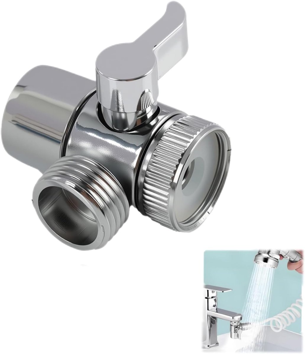 Omschakelklep douche - Verchroomd Messing - 1/2 inch - 3-weg Ventiel met Kraanadapter - Voor Keuken en Badkamer