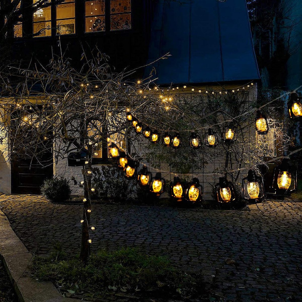 3m LED Lantaarn Lichtslinger - 20 Mini Lampjes Warm Wit Licht - Zwarte Retro Petroleumlamp Stijl - Batterijgevoed & Waterdicht - Sfeervolle Decoratie voor Binnen & Buiten - Perfect voor Tuin, Terras, Bruiloft & Kerst - Eenvoudig te Hangenaan — cadeau in Wonen & Interieur - foto 5