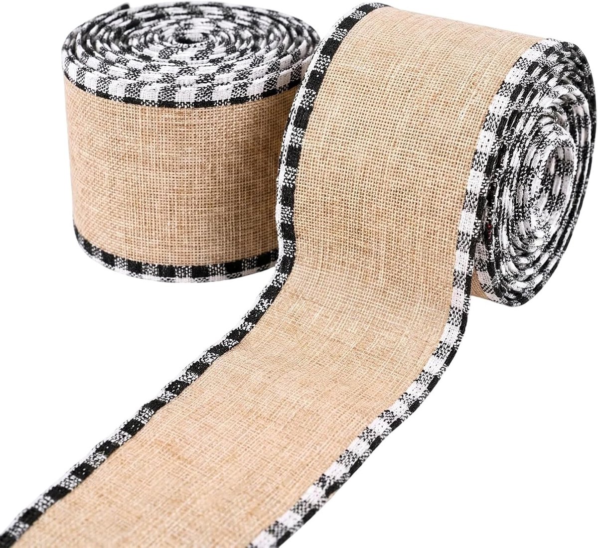 6 Yards Jute Ribbons in Zwart-Wit Geruit voor Kerstdecoraties, DIY Craft Projecten en Cadeauverpakking