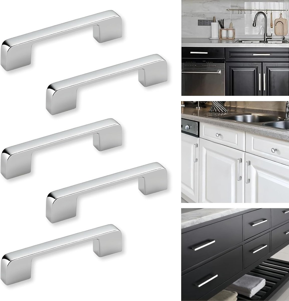Moderne Deurgrepen voor Keuken en Meubels - 96mm Gatafstand, Verchroomd, 5 Stuks, Duurzaam en Stijlvol Design