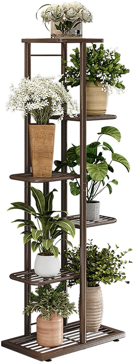 UrbanSelect Plantenrek - Plantenstandaard - 6-Laags - Verstelbare Voetjes - Metalen Frame - Ruimtebesparend Ontwerp - 108 x 44.5 x 24 cm