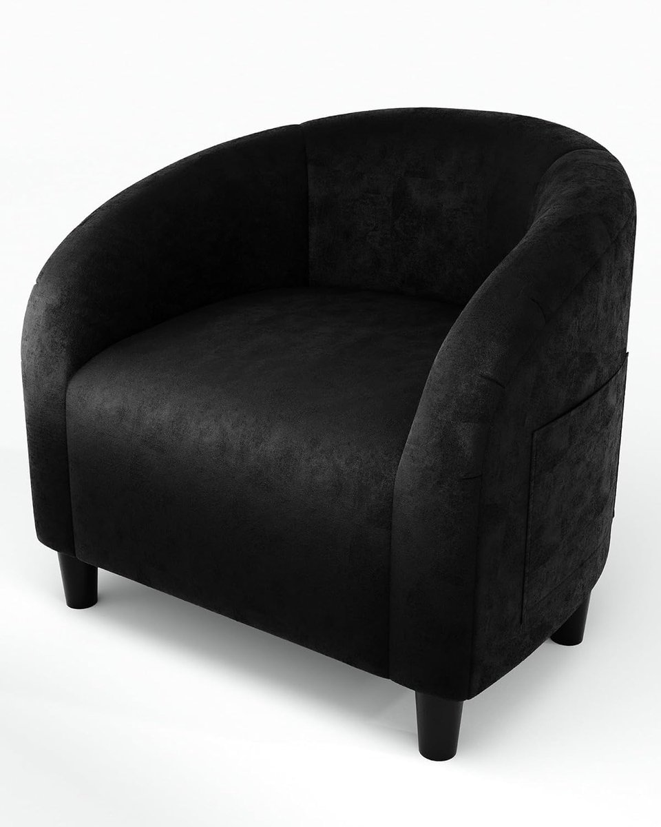 Triumpunpre Velours Fauteuil - 71x66x74cm - Elegante Tonstoel - U-Vormige Rugleuning - Gevuld Zitkussen - Comfortabele Clubstoel - Accentstoel Voor Woonkamer - Zwart
