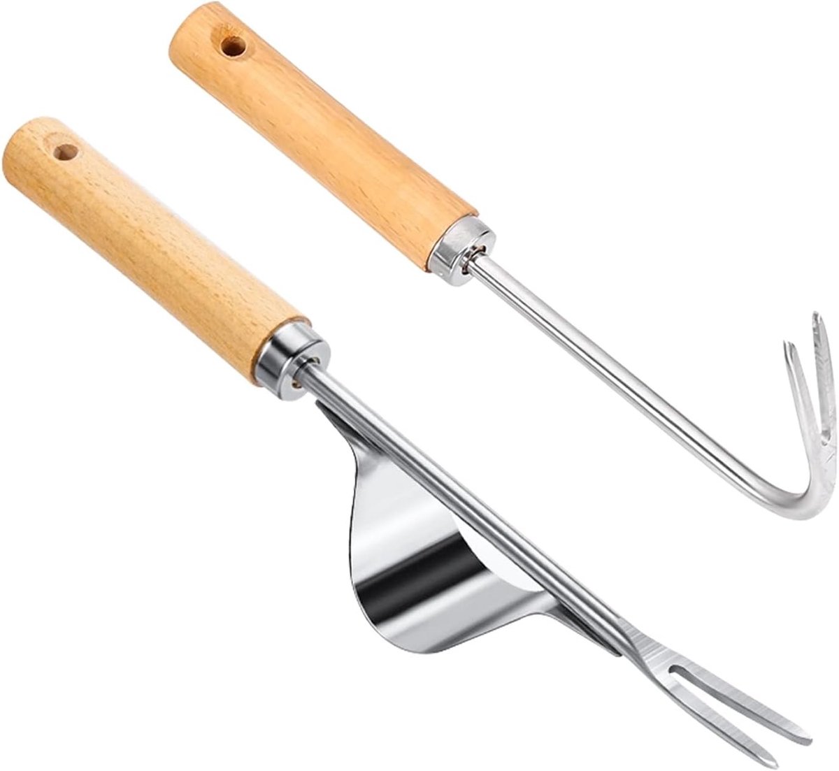 Handmatige Onkruidverwijder Set van 2 Stuks, RVS Onkruidtrekker met Houten Handvat, Efficiënt Onkruid Bestrijden en Wortels Uittrekken