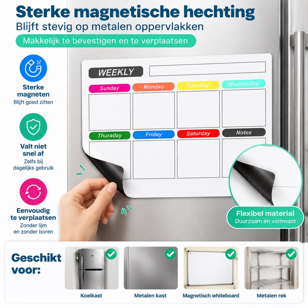 Magnetische Weekplanner Whiteboard - A3 Formaat - Familieplanner & Gezinsplanner - Planbord voor Koelkast - To Do Planner - Planbord voor Thuis en Kantoor - Inclusief 3 Markers en Wisser — cadeau in Kalenders & Planners - foto 3