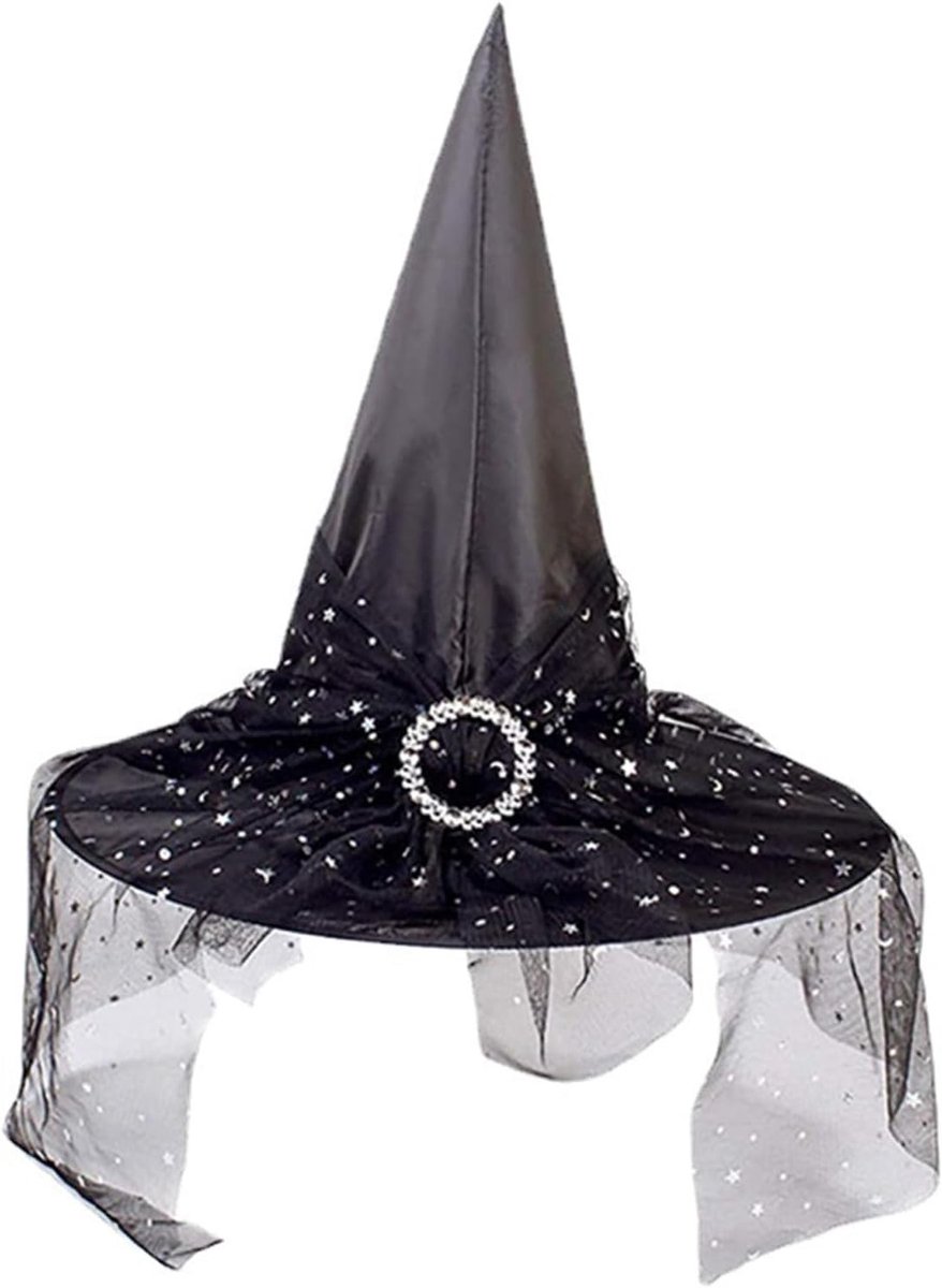 Zwarte Heksenhoed voor Kostuums, Decoratieve Hoed voor Cosplay en Feestelijke Kledingaccessoires