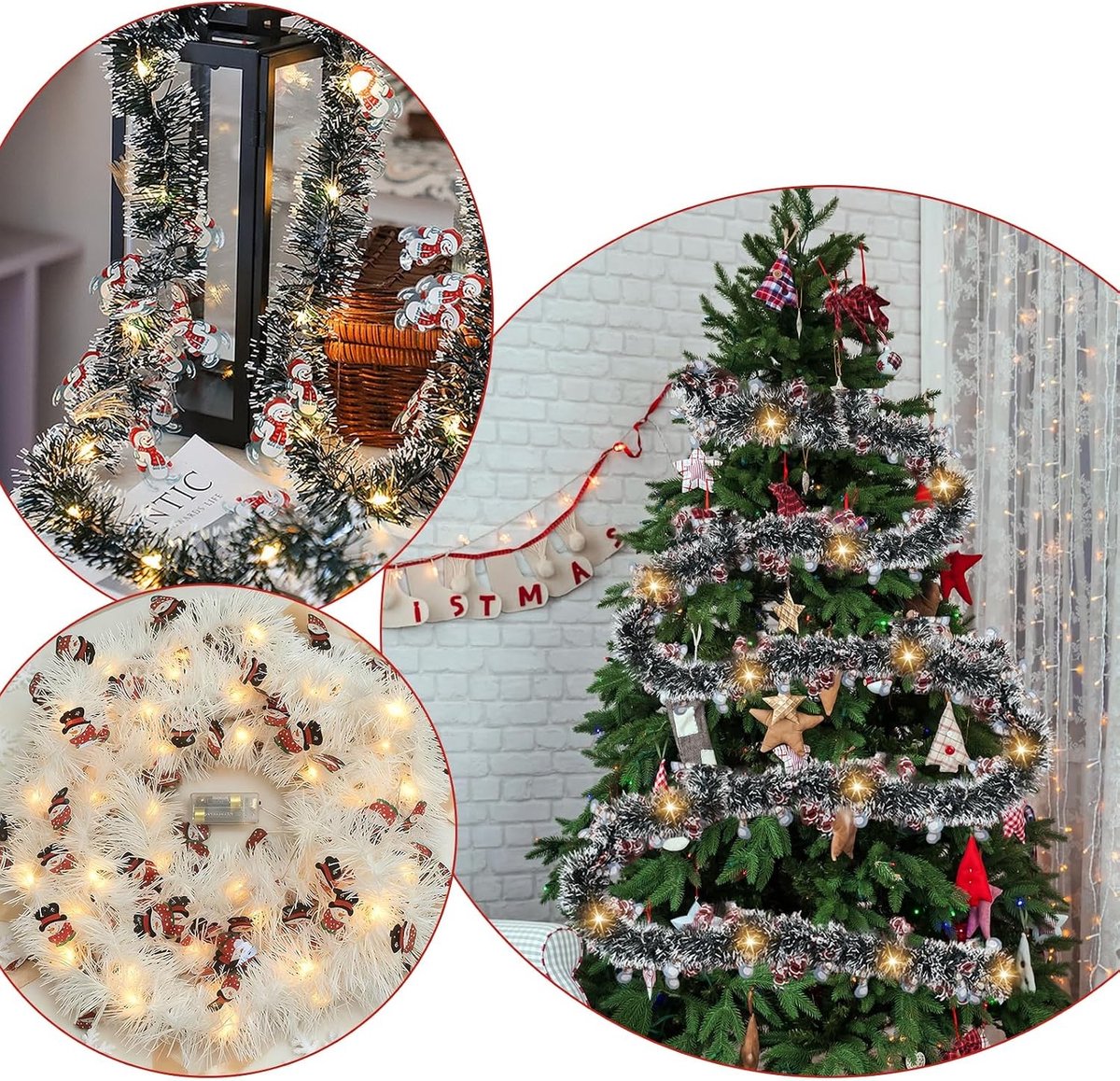 Kerstguirlande 500CM met LED-verlichting, Lametta Guirlande voor Binnen en Buiten, Decoratie voor de Kerstboom en Feestdagen – foto 7