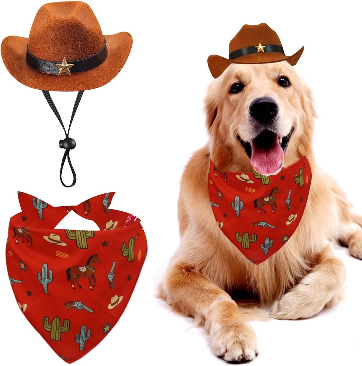 Cowboy Kostuum voor Honden met Hoed en Bandana - Herbruikbaar Kostuum voor Halloween, Verjaardagen en Feestjes voor Middelgrote en Grote Honden