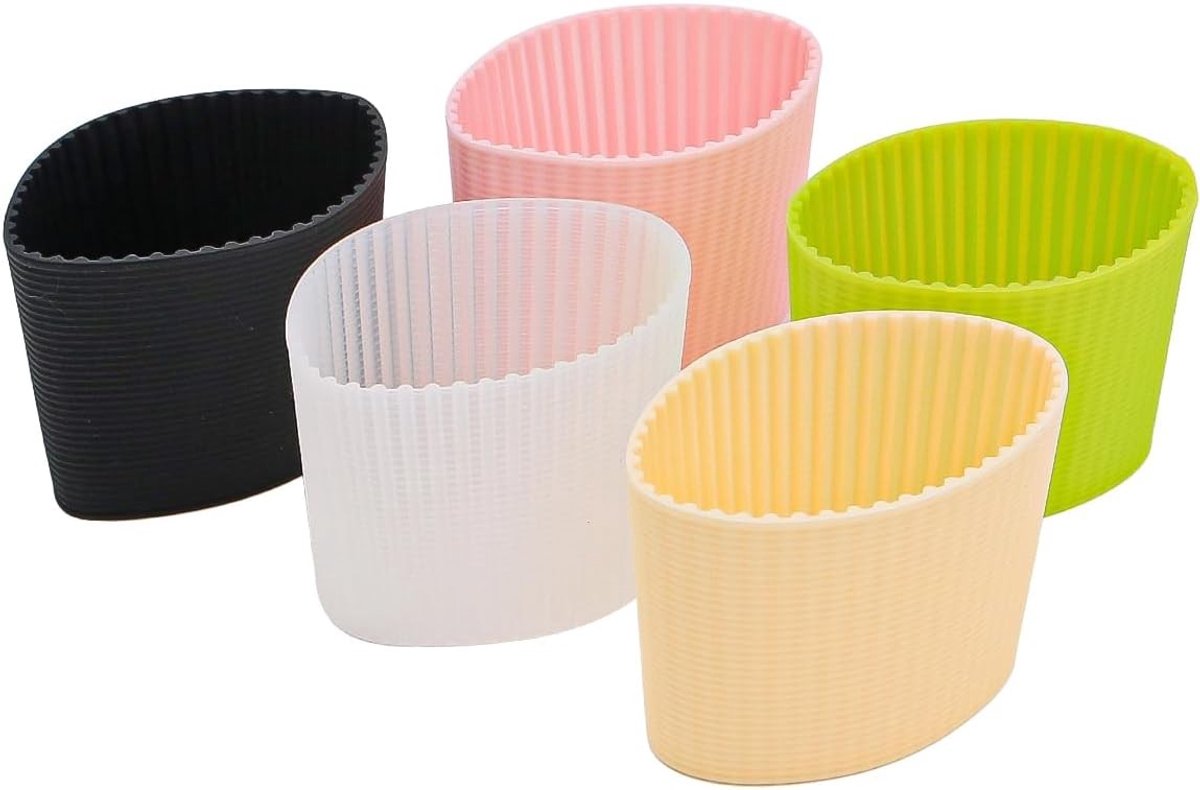 Vijf Kleurige Hittebestendige Silicone Niet-Slip Deksel voor Herbruikbare Glazen Koffiekop - Beschermhoes voor Koffiebekers