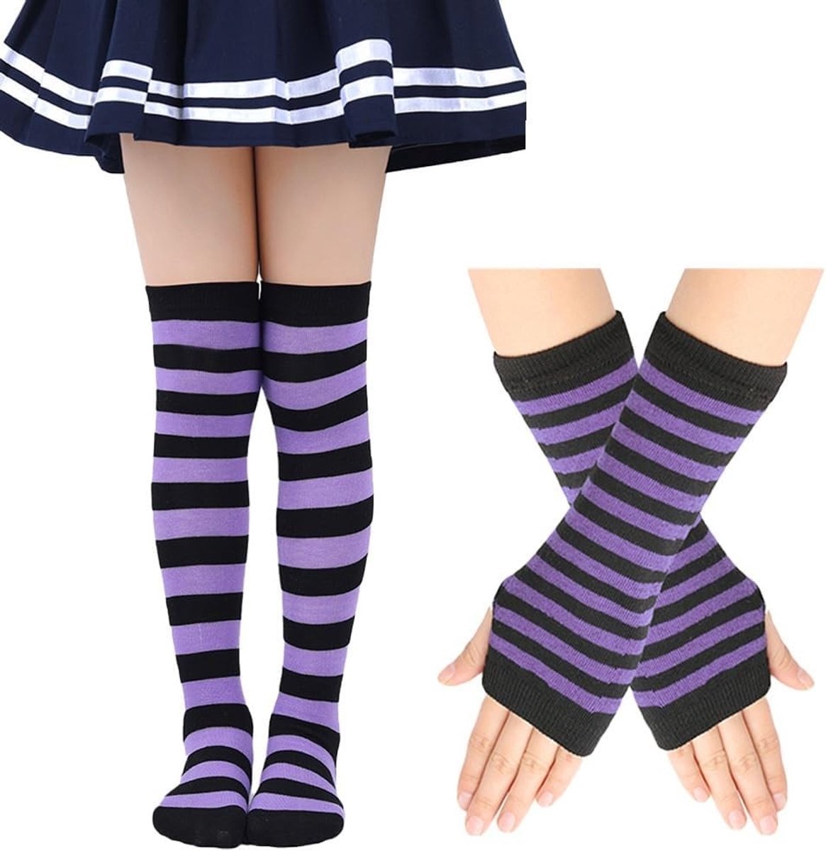 Over de knie sokken voor meisjes van 6-10 jaar met lange vingerloze handschoenen voor feestdagen, Halloween en carnaval
