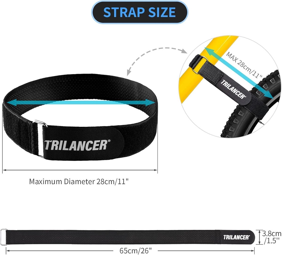 Bandenhoes - Zwart - 65 cm (4 stuks) - Verstelbare Siliconen Fietswiel Stabilisatiebanden - Voor Fietstransport en Opslag
