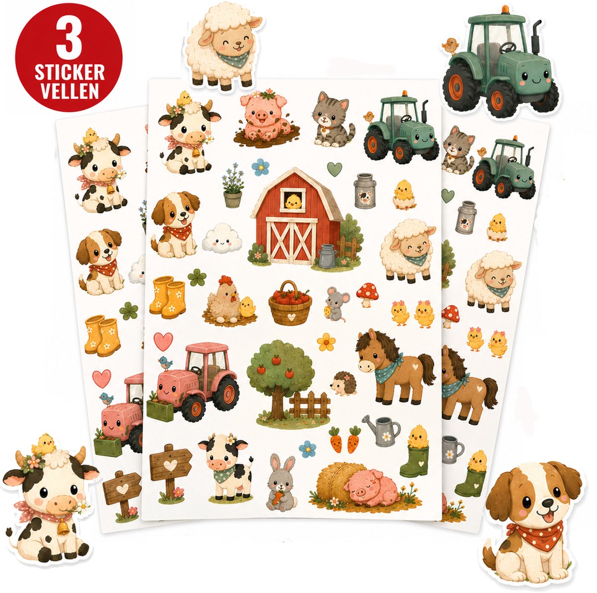 Boerderijstickers - 3 Stickervellen - Stickers voor Kinderen - Boerderij