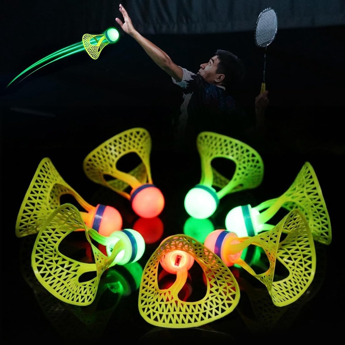 Set van 6 LED Badmintonballen van Nylon voor Buiten, Sport en Vrijetijd, Ideaal voor Beginners en Oefeningen