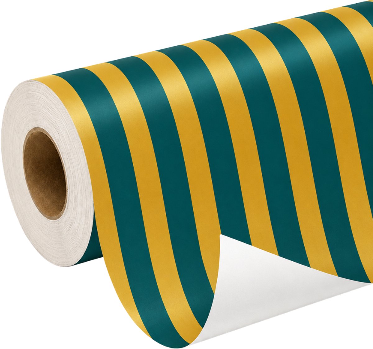 Papierrol – Gestreept – Goud groen – 50 cm x 100 meter – Cadeaupapier – 60 grams