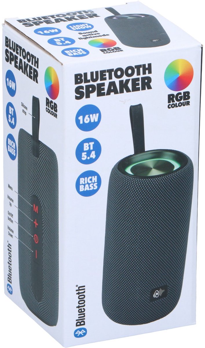 Draadloze Bluetooth Speaker 16W - Party Muziekbox met RGB Lichtshow en FM Radio - Compacte Speaker met Rijke Bass en 2,5 Uur Speeltijd - Zwart — afbeelding 3