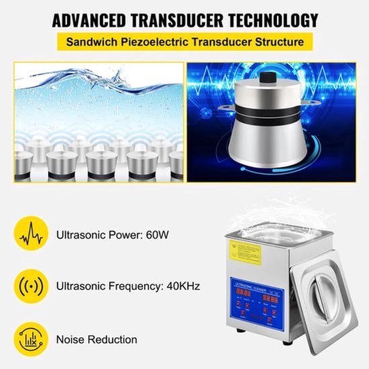 Ultrasoon Reiniger - Utrasoon Reinigingsapparaat - Utrasoonreiniger voor Brillen - 1.3L - Compacte Vaatwasser met LED Display