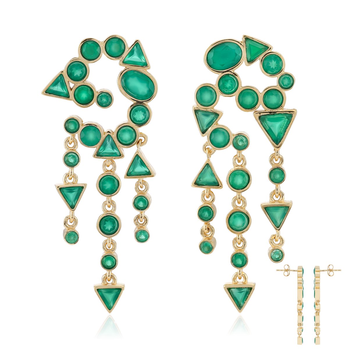 Cavill - Zilveren Oorbellen met 3,1 ct Groene Agaat - 925 Sterling Zilver Verguld - Ovaal, Triljant en Rond Geslepen - Elegante Handgemaakte Sieraden