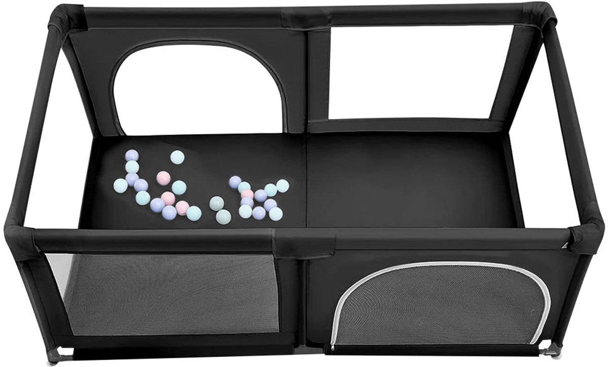 PIPIPOXER Baby Grondbox – Babybox 180x120 cm - Speelmat –Kinderbox - Speelbox– Inclusief Speelmat & 50 Speelballen- Kruipbox Playpen - Basket –zwart