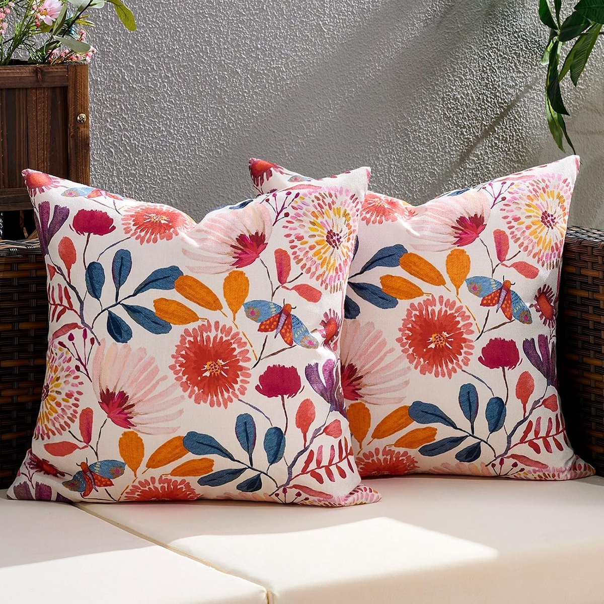 Kussenhoes - Set van 40 - 40 x 40 cm - Polyester - Boho - Weerbestendig - Wasbaar - Roze en Blauw