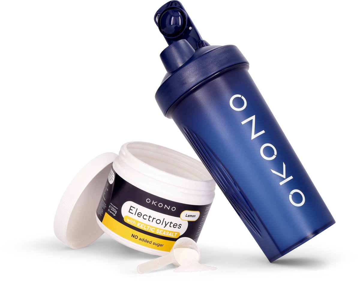 OKONO Electrolytes Lemon 250 g + Shaker - Elektrolyten Poeder Zonder Toegevoegde Suikers - Voor een Ketogeen Dieet - Vegan - Citroen