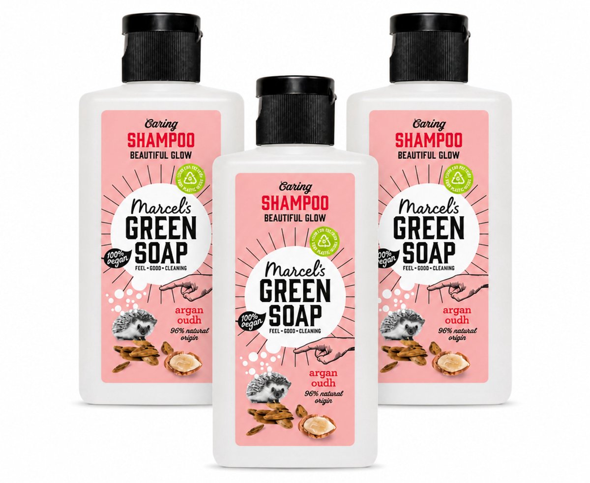 3 x Marcel's Green Soap - Shampoo - Caring Argan & Oudh - Milde verzorging - 100 ml - Voordeelverpakking - 3 stuks