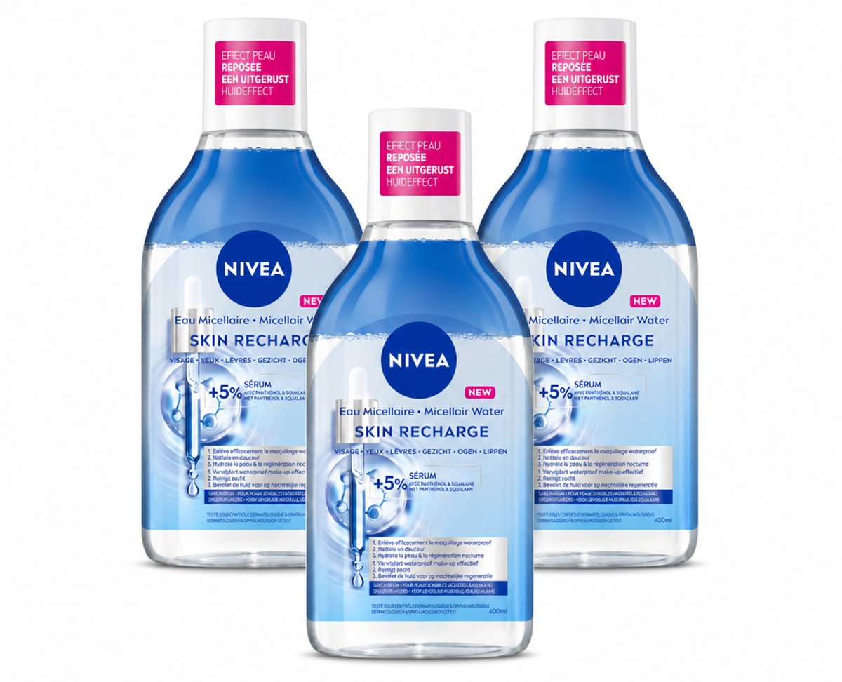 3 x NIVEA - Micellair Water - Serum Verrijkt Opladend - Verwijdert Waterbestendige Make-up - 400 ml - Bulkverpakking - 3 stuks