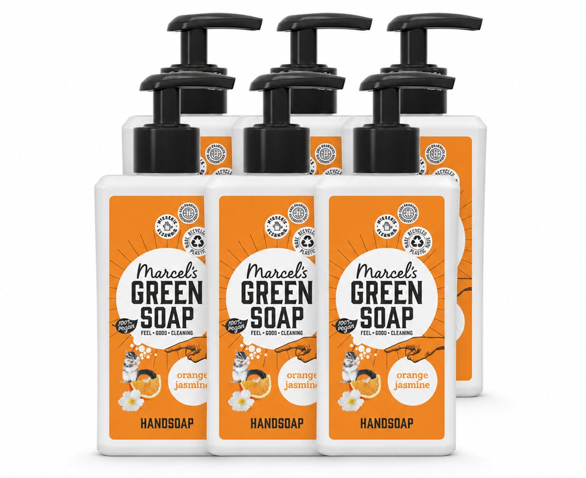 6 x Marcel's Green Soap - Handzeep - Sinaasappel & Jasmijn - Zachte verzorging - 250 ml - Voordeelverpakking - 6 stuks