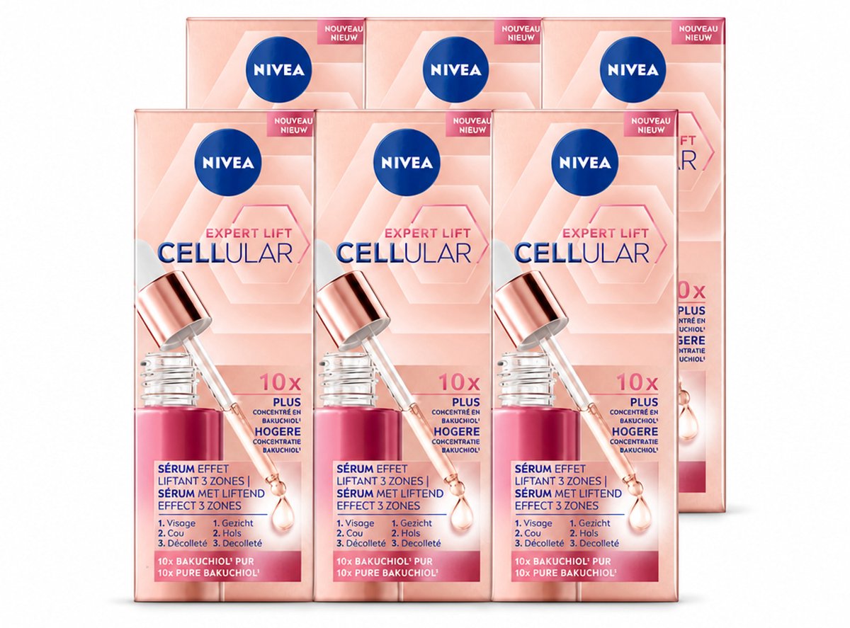 6 x NIVEA - Gezichtsserum - CELLular Expert Lift - Met Bakuchiol - Liftend effect - Alternatief voor Retinol - Voor alle huidtypen - 30 ml - Voordeelverpakking - 6 stuks