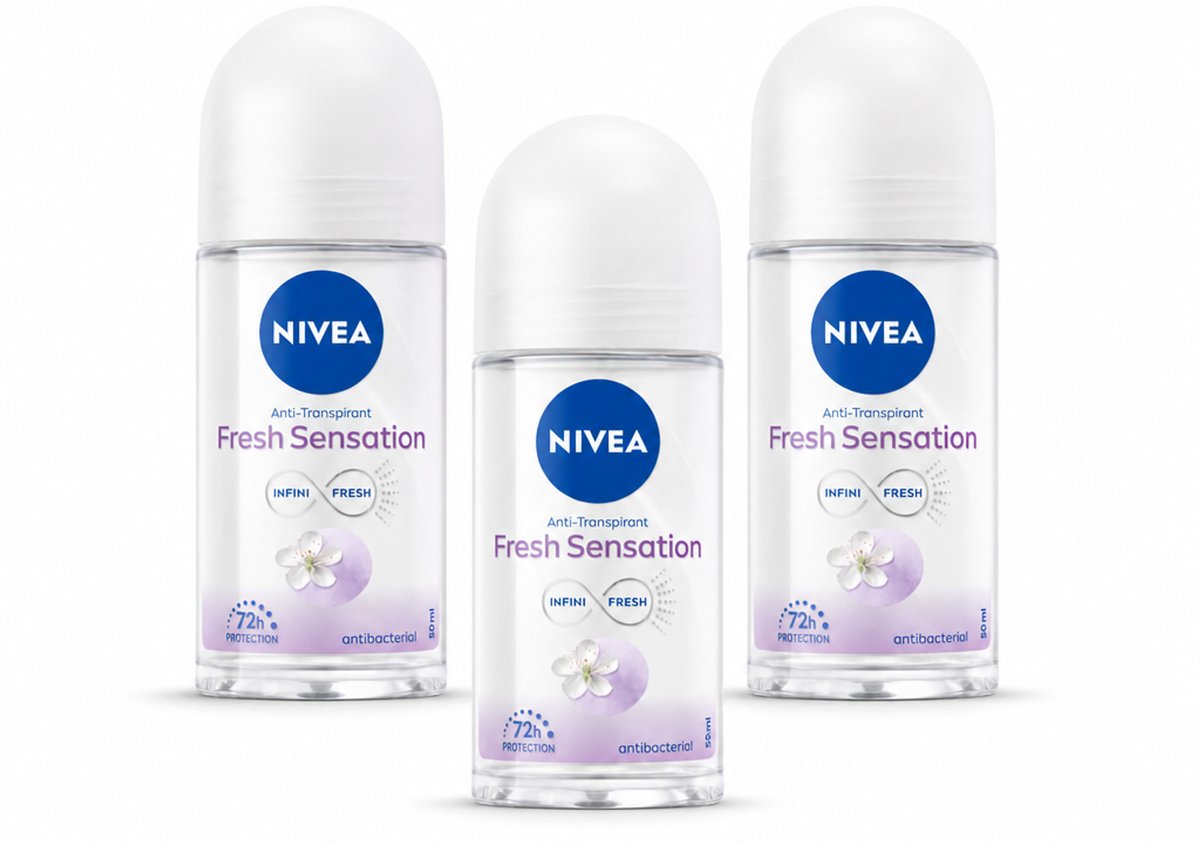 3 x NIVEA - Deodorant Roller - Frisse Sensatie - 72 Uur Anti-Transpirant - 50 ml - Bulkverpakking - 3 stuks