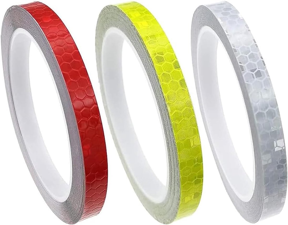 Reflecterende Zelfklevende Tape Set van 3, 1 cm x 8 m, Hoogwaardige Reflectie voor Verkeersveiligheid en Waarschuwingsstickers