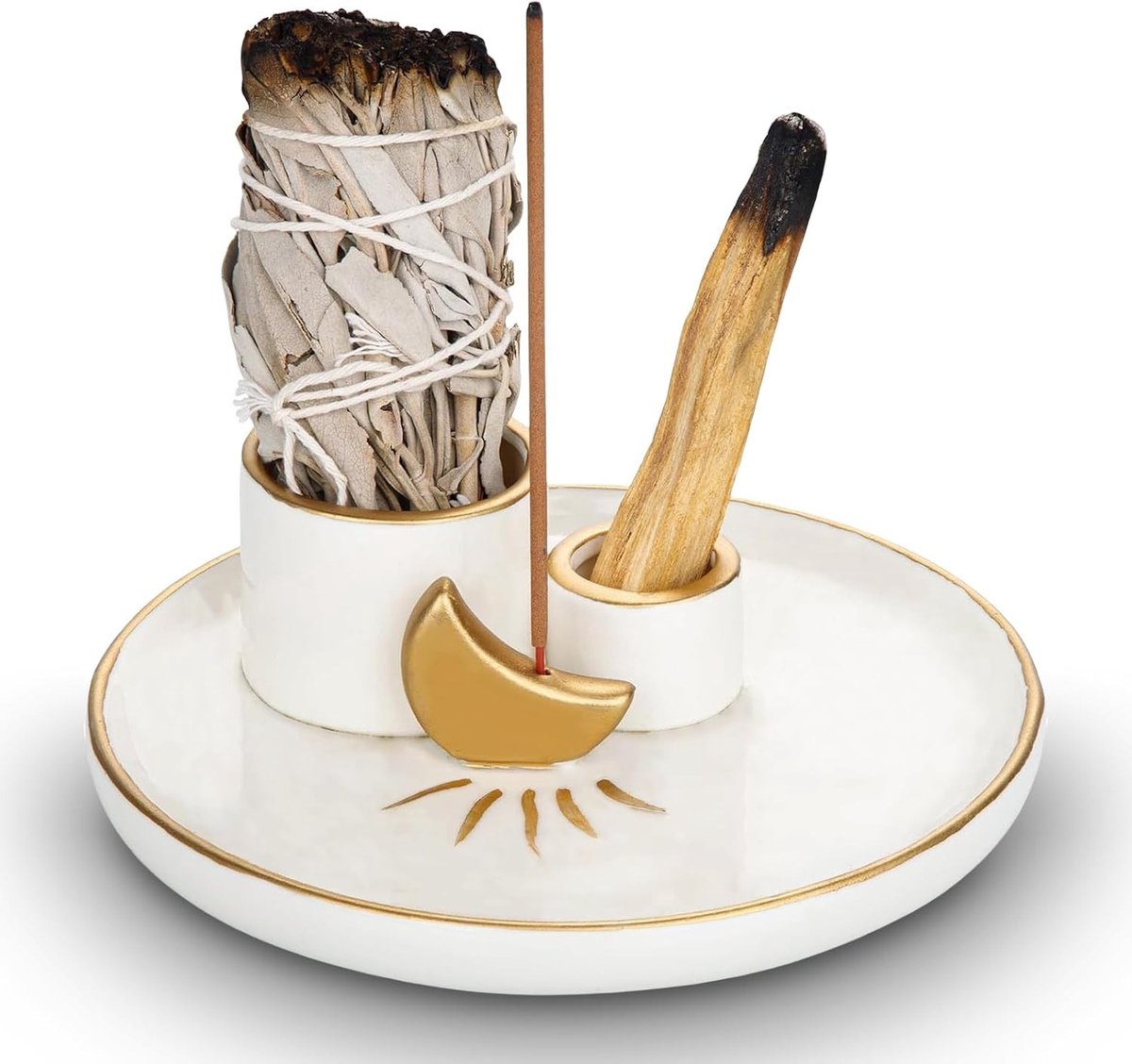 4-in-1 Ceramische Houder voor Wierookstokjes, Asopvangbak, Sage en Palo Santo Branders, Decoratieve Tray voor Wierookgebruik