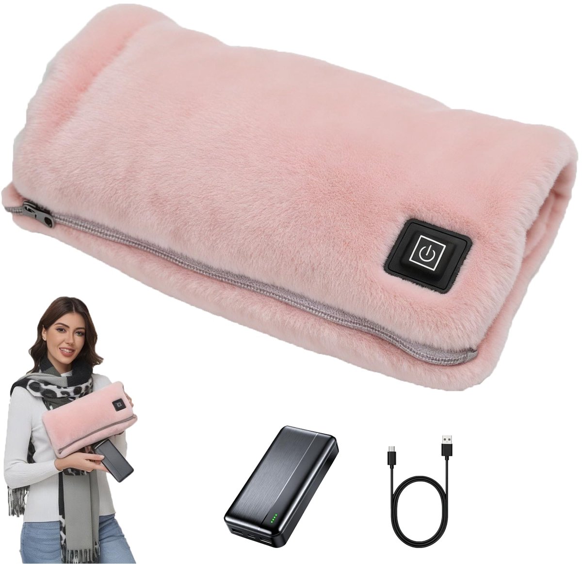 Elektrische Handwarmer - 10000mAh Accu USB Oplaadbaar met 3 Warmtestanden & Flanellen Materiaal - Voor Kinderwagen & Onderweg