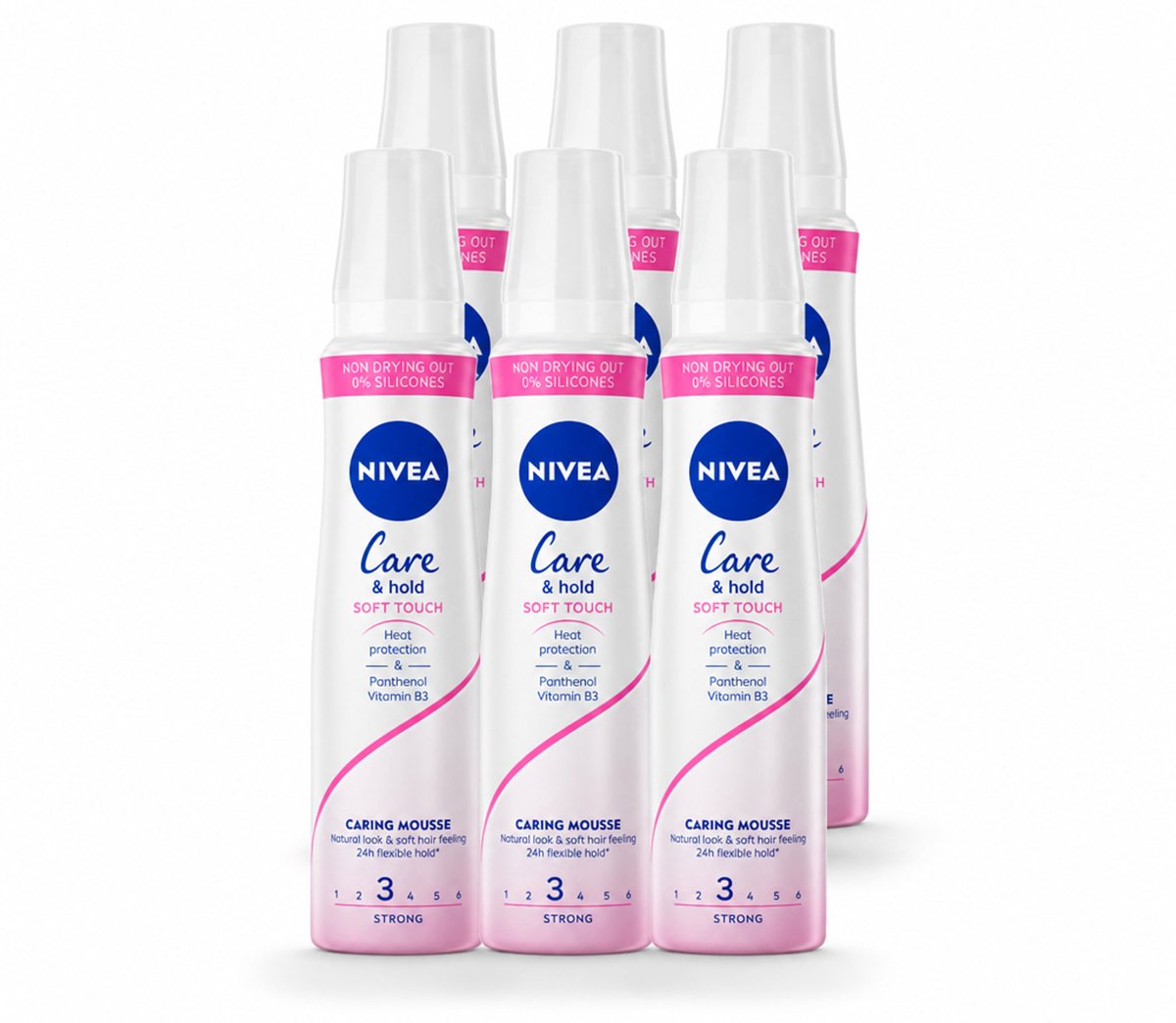 6 x NIVEA - Haarschuim - Verzorging & Stevigheid Zachte Aanzet - 24 Uur Lang Bescherming - 250 ml - Voordeelverpakking - 6 stuks