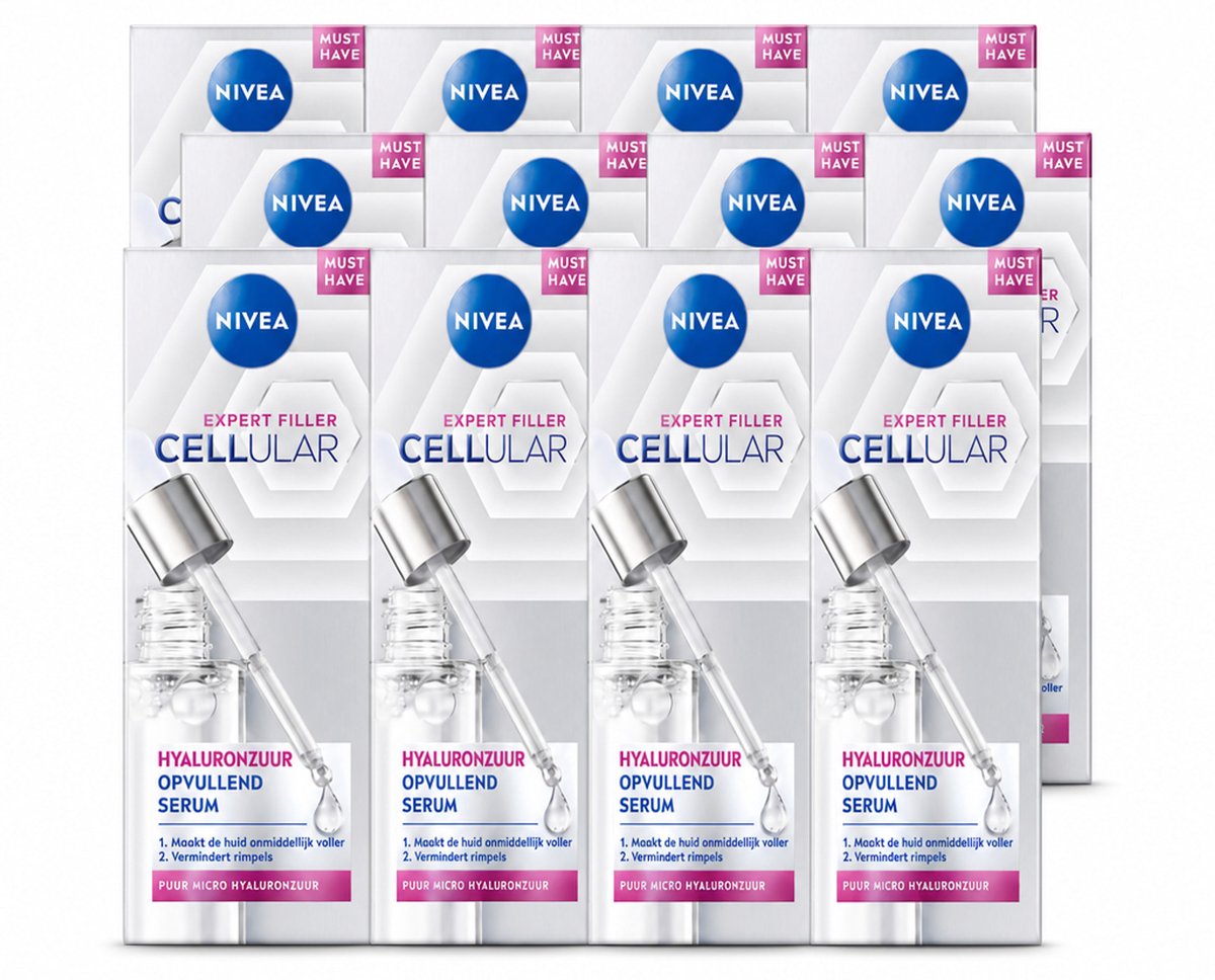 12 x Nivea - Cellular - Expert Filler Hyaluronzuur Serum - Rimpelvullend en Hydraterend - 30 ml - Voordeelverpakking - 12 stuks