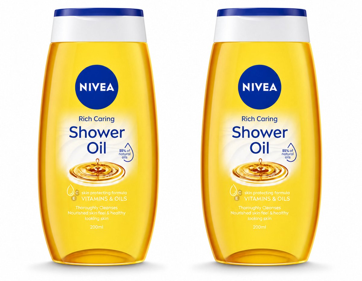 2 x NIVEA - Doucheolie - Natuurlijke Doucheolie - 200 ml - Bulkverpakking - 2 stuks