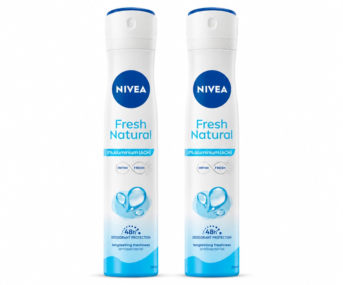 2 x Nivea - Deodorant Spray - Fresh Natural - 0% Aluminium - 200 ml - Bulkverpakking - 2 stuks