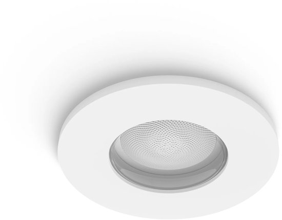 Witte ronde inbouwspot met een glazen diffuser en een fijne textuur.