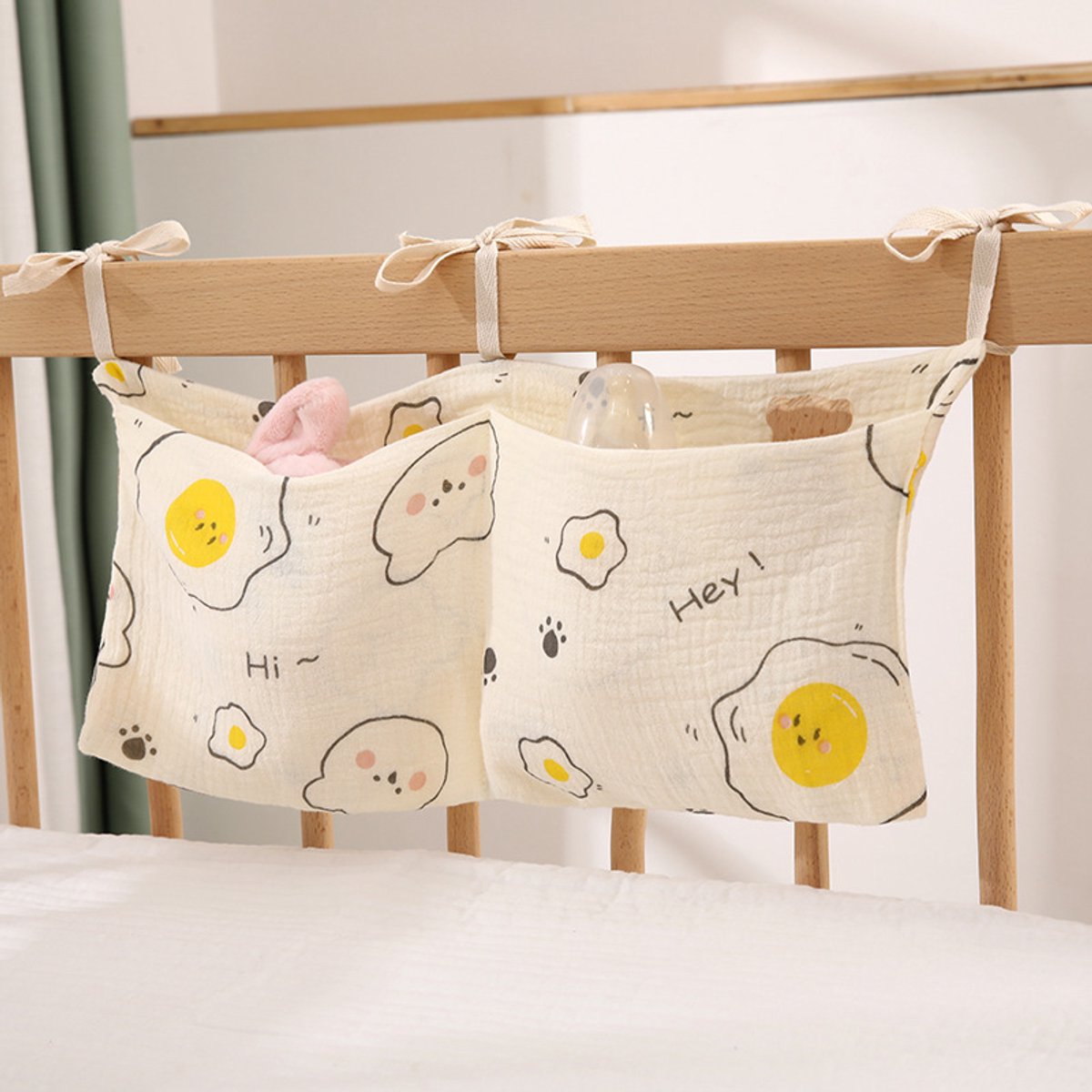 Boxopbergtas XL Beige 20 x 40 cm – 100% Katoenen Boxzak Organizer voor Box, Ledikant en Peuterbed, Grote Opbergzak voor Speelgoed, Knuffels, Luiers en Kleertjes