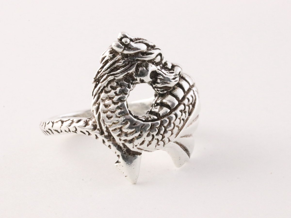 Zilveren draak ring - maat 19
