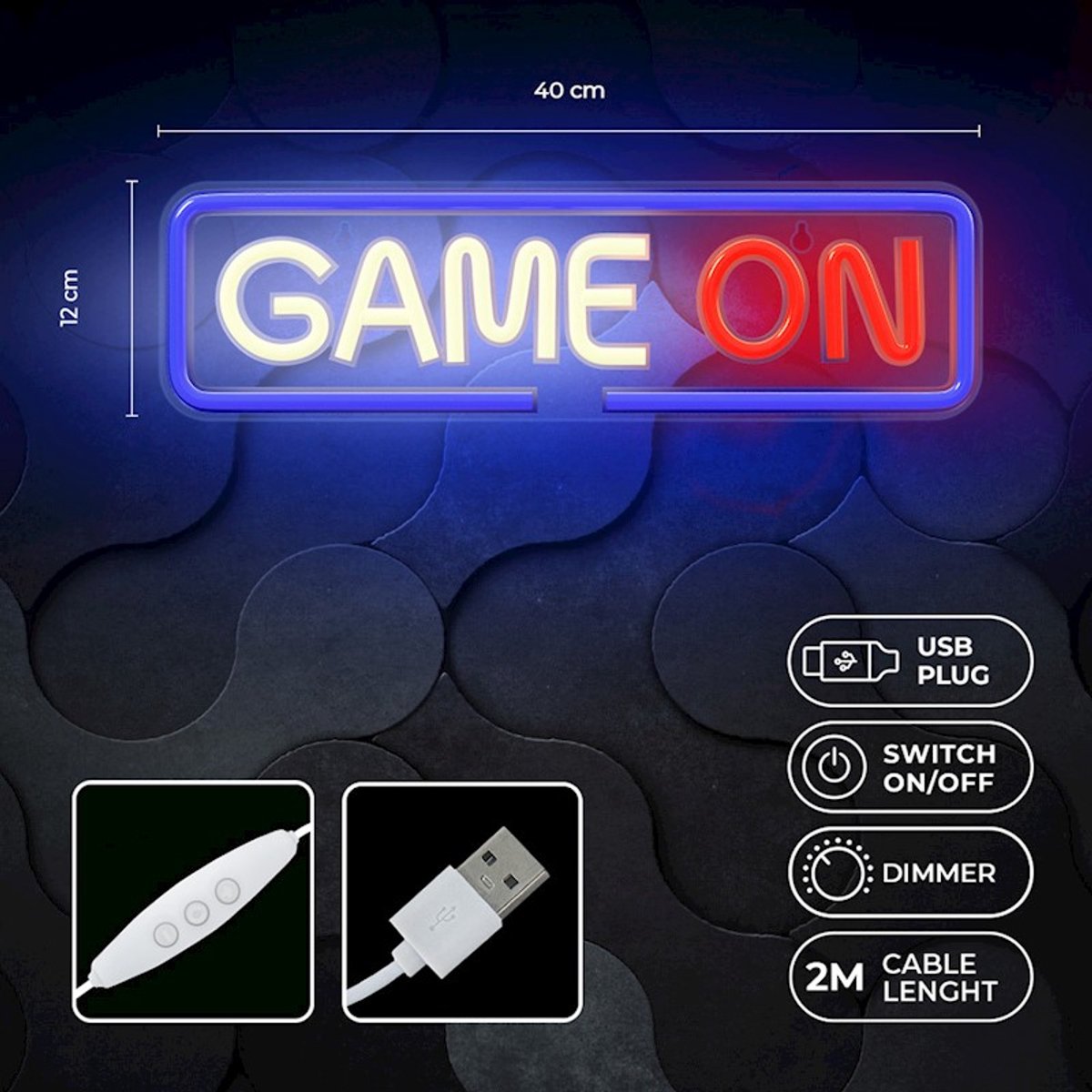 Forever Light FPNE23 LED Neon GAME ON – Multicolor, Dimbaar, USB