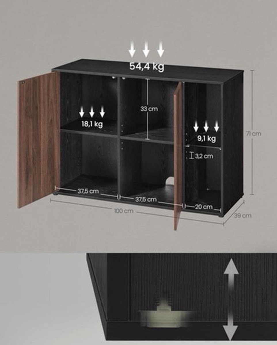 Dressoir – Sidetable – Opbergmeubel – TV-Meubel – Kast – Natuurlijk Walnoot – Snel En Gereedschapsloos Te Monteren – Verstelbare Planken Met RGB-Verlichting