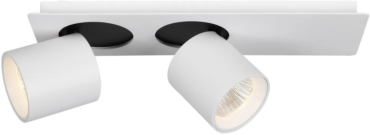 Oyo LED plafondspot met 2 richtbare lichtpunten, wit aluminium, 7,5W LED, 620 lumen, 2700K warm wit, IP40.