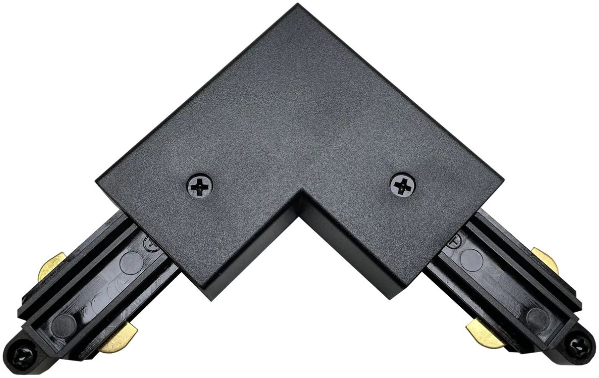 Track 1F L-connector zwart met aardeaansluiting aan de buitenzijde – haakse verbinding voor 1-fase trackrail, Deco-collectie