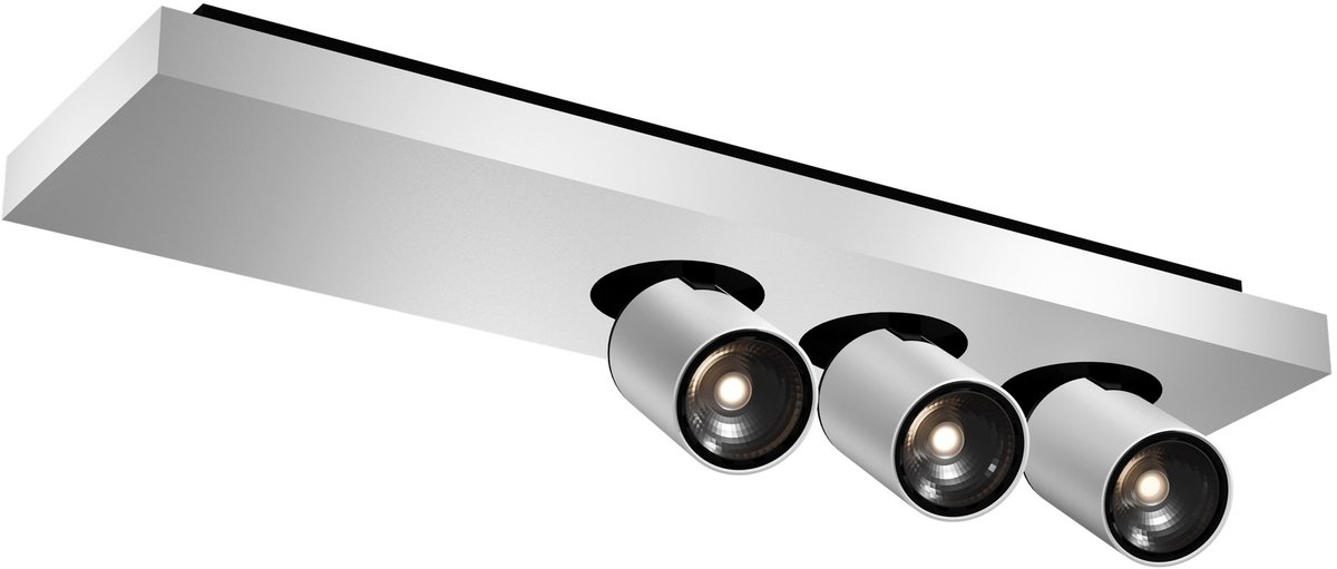 Nysit vierkante plafondspot, 3x GU10 LED 4,5W dimbaar, 2800K warm wit, stalen afdekplaat zwart/wit/hout