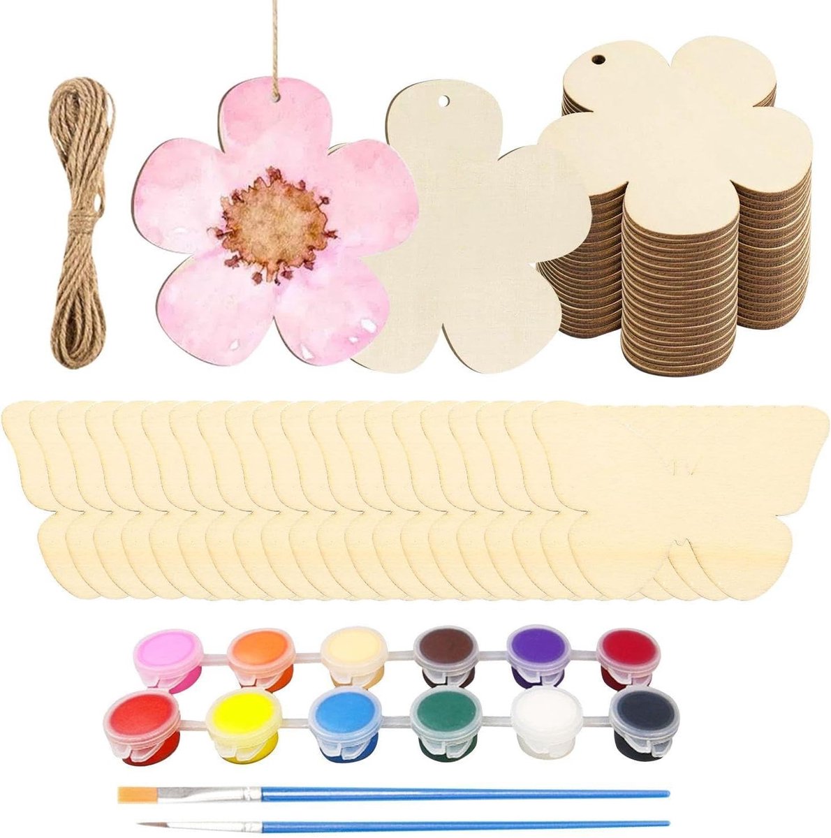 Creatieve DIY Kunstset met 54 Houten Planken, Bloemen en Vlinders voor Kinderen - Perfecte Handgemaakte Cadeaus en Kunstprojecten