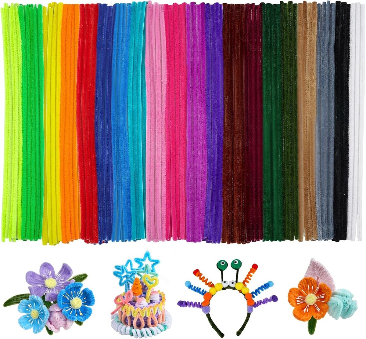 Kleurige Pijpenragers voor Creatieve Activiteiten, 30 cm, 20 Kleuren, Verpakking van 200 Stuks