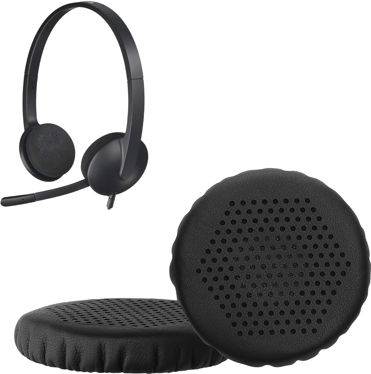 kwmobile 2x oorkussens geschikt voor Logitech H330 H340 H390 H110 H111 H600 609 - Earpads voor koptelefoon in zwart