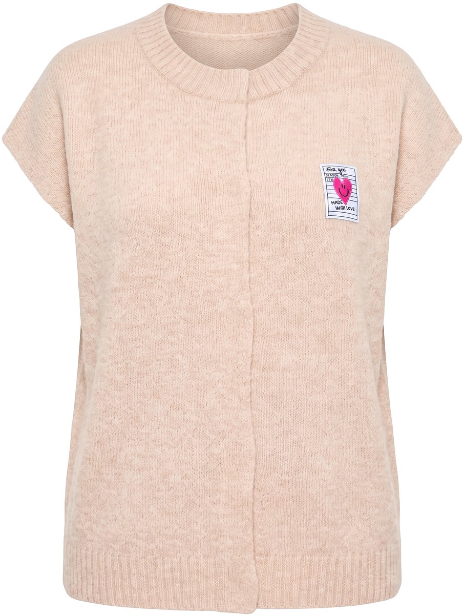 MIAMODA - Dames - Gebreid vest losse pasvorm hartvormige patch - Lichtchampagne - Maat 58+