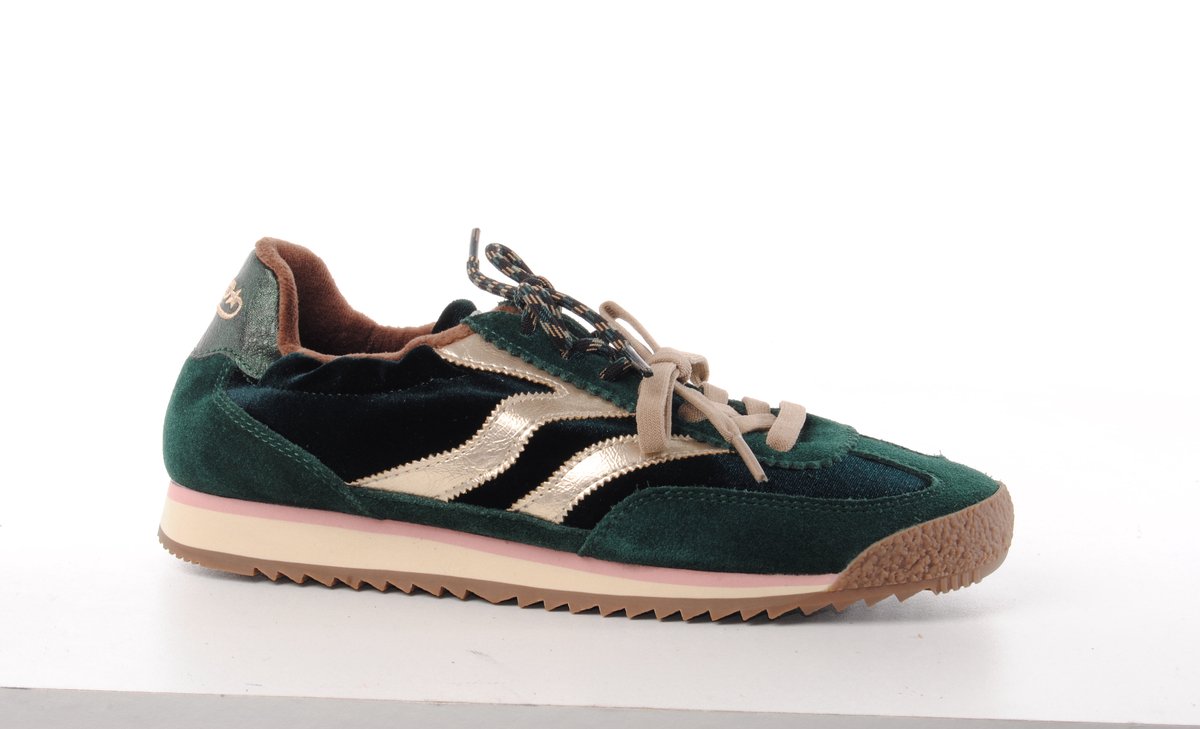 MRP dames sneaker Utah suède en velours groen en beige