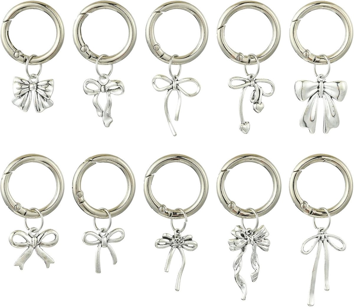 20 Stuks Zilveren Strik Hangers met Veerring Sluitingen voor Schoen- en Kledingdecoratie, Creatieve Ambachten