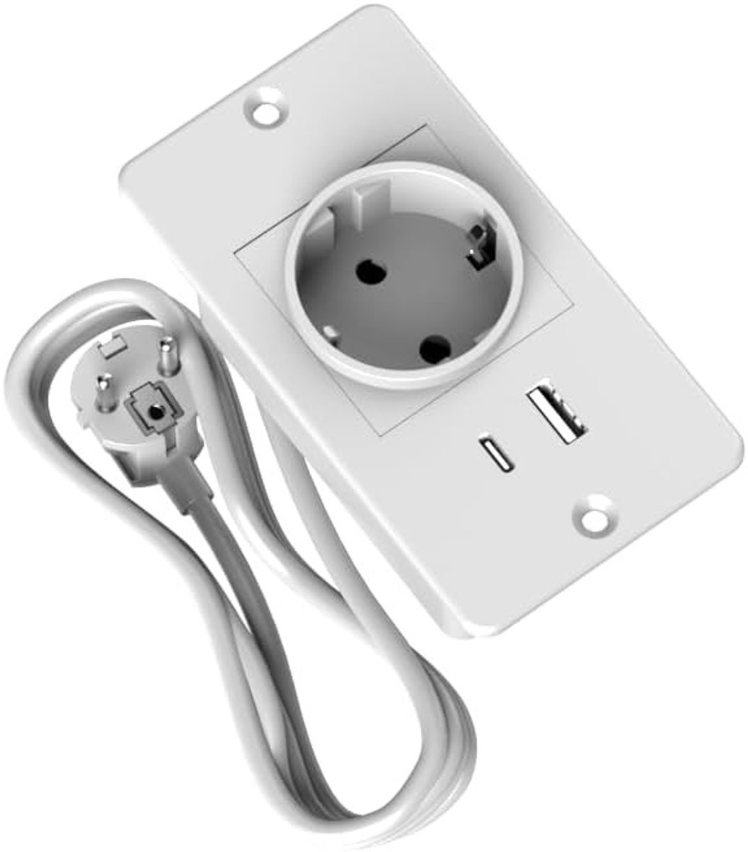 Inbouwstekkerdoos - Zwart - Klein Formaat - 3-in-1 Tafelstopcontact met USB A en C - Voor Kantoor en Thuis
